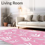 White Tropical Foliage On Pink Background Rug