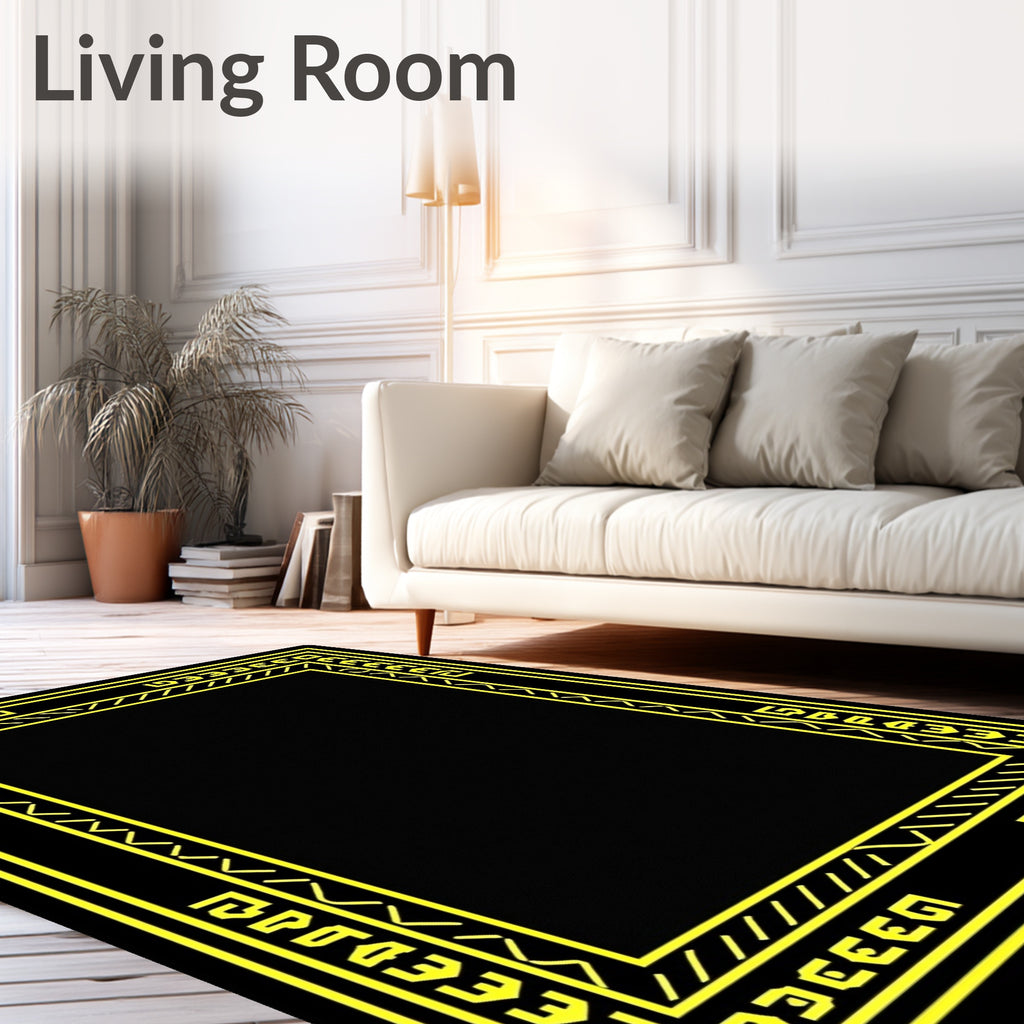 Bold Yellow Tribal Rectangular Border Rug