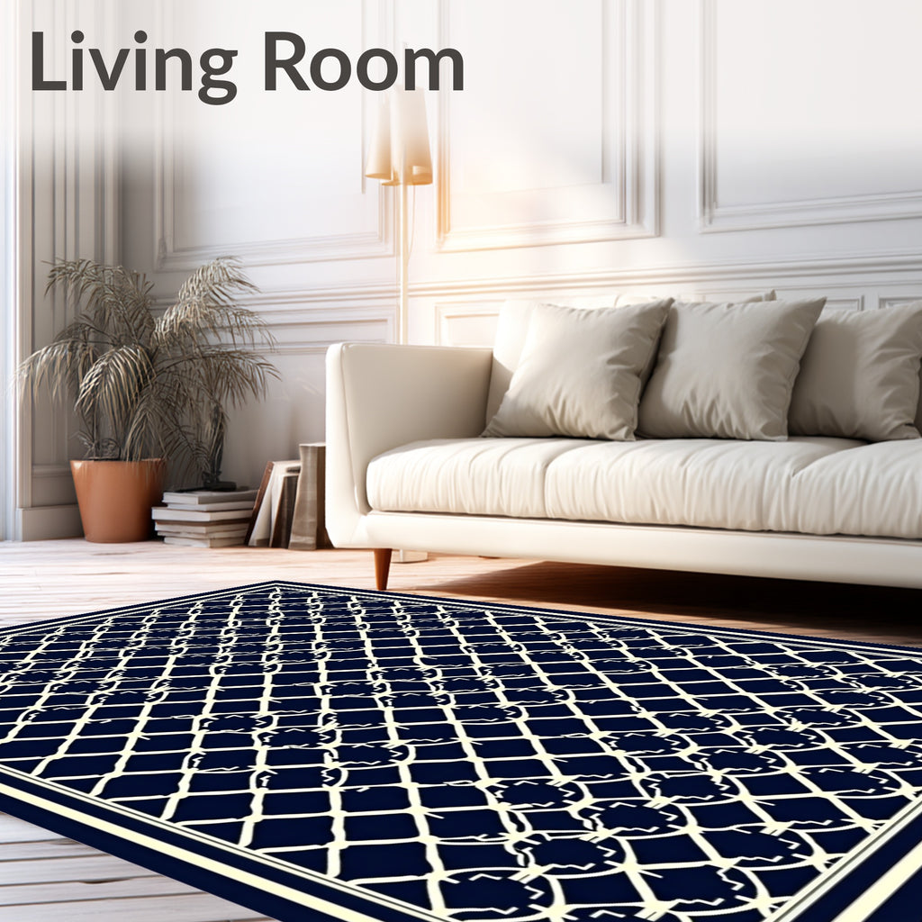 Navy Cream Interlocking Lattice Rug