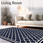 Navy Cream Interlocking Lattice Rug