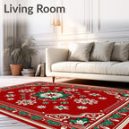 Crimson Green Floral Medallion Border Rug