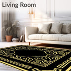 Elegant Gold Floral Scrollwork Frame Rug