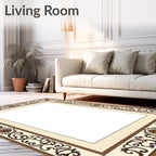 Cream Brown Floral Vintage Scroll Border Rug