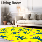 Whimsical Blue Cats Starry Yellow Rug