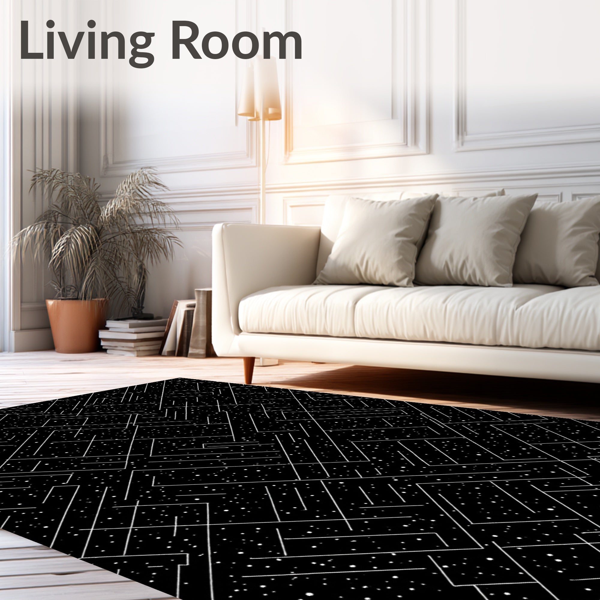Abstract Black White Cosmic Lines Rug