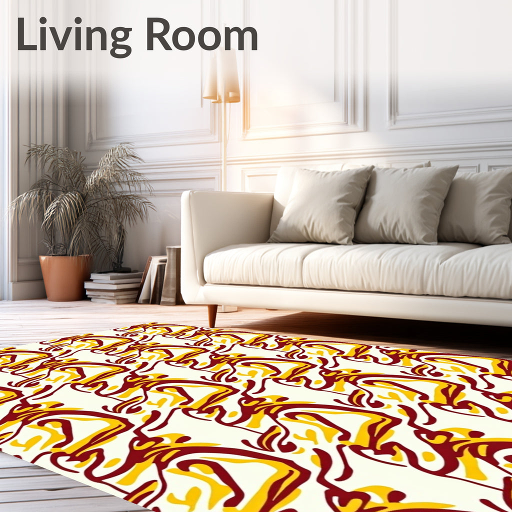 Crimson Yellow Swirl Abstraction Rug