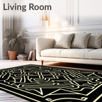 Black Yellow Abstract Labyrinth Rug