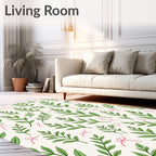 Green Leaf Branches with Pink Accents Rug