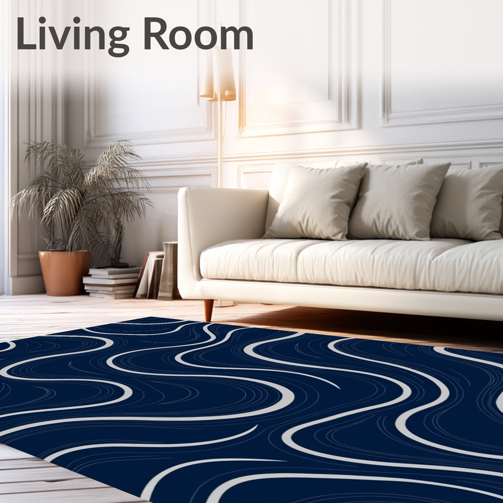 Deep Navy Swirling Lines Abstract Rug