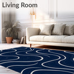 Deep Navy Swirling Lines Abstract Rug