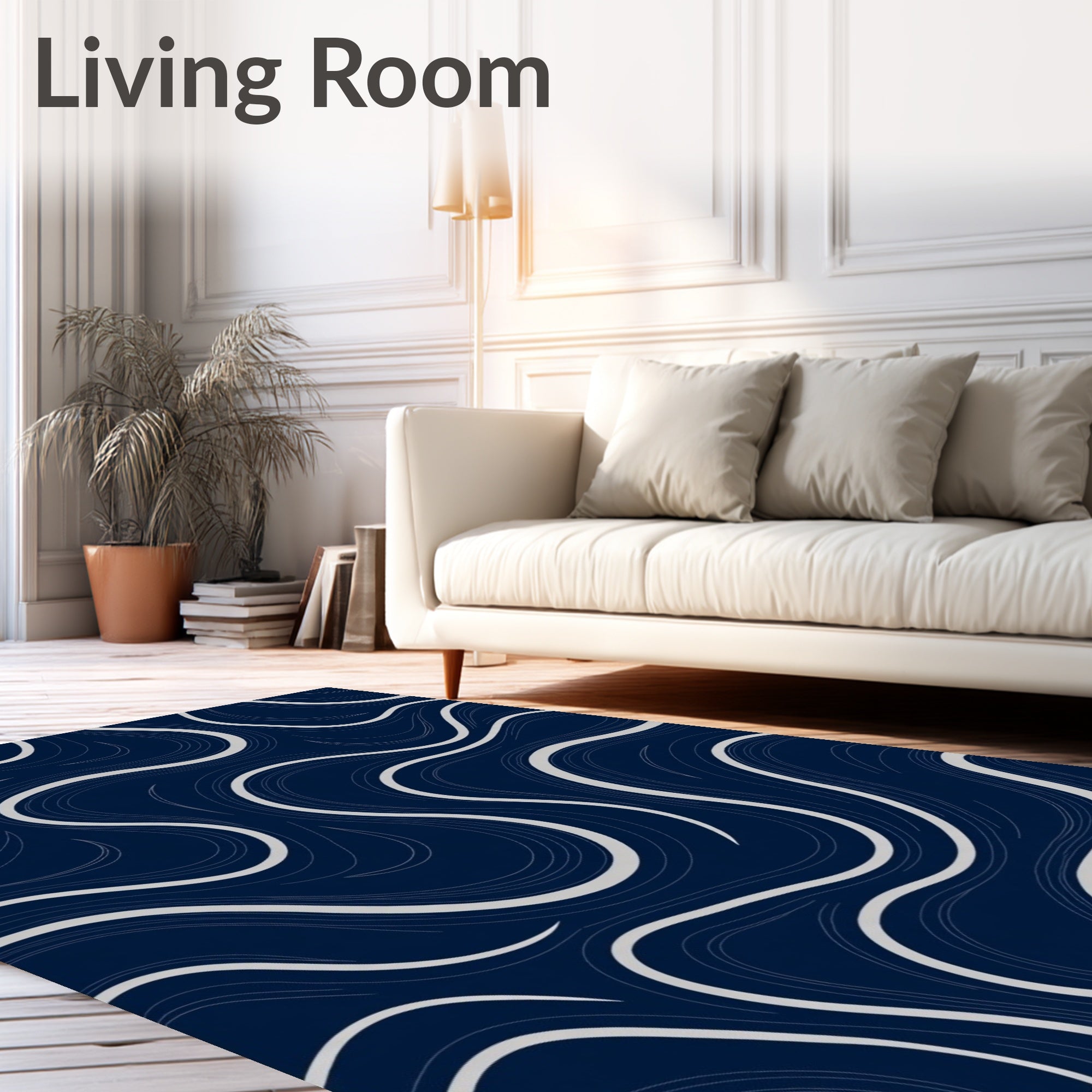 Deep Navy Swirling Lines Abstract Rug