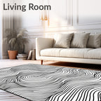 Abstract Black and White Swirl Lines Rug