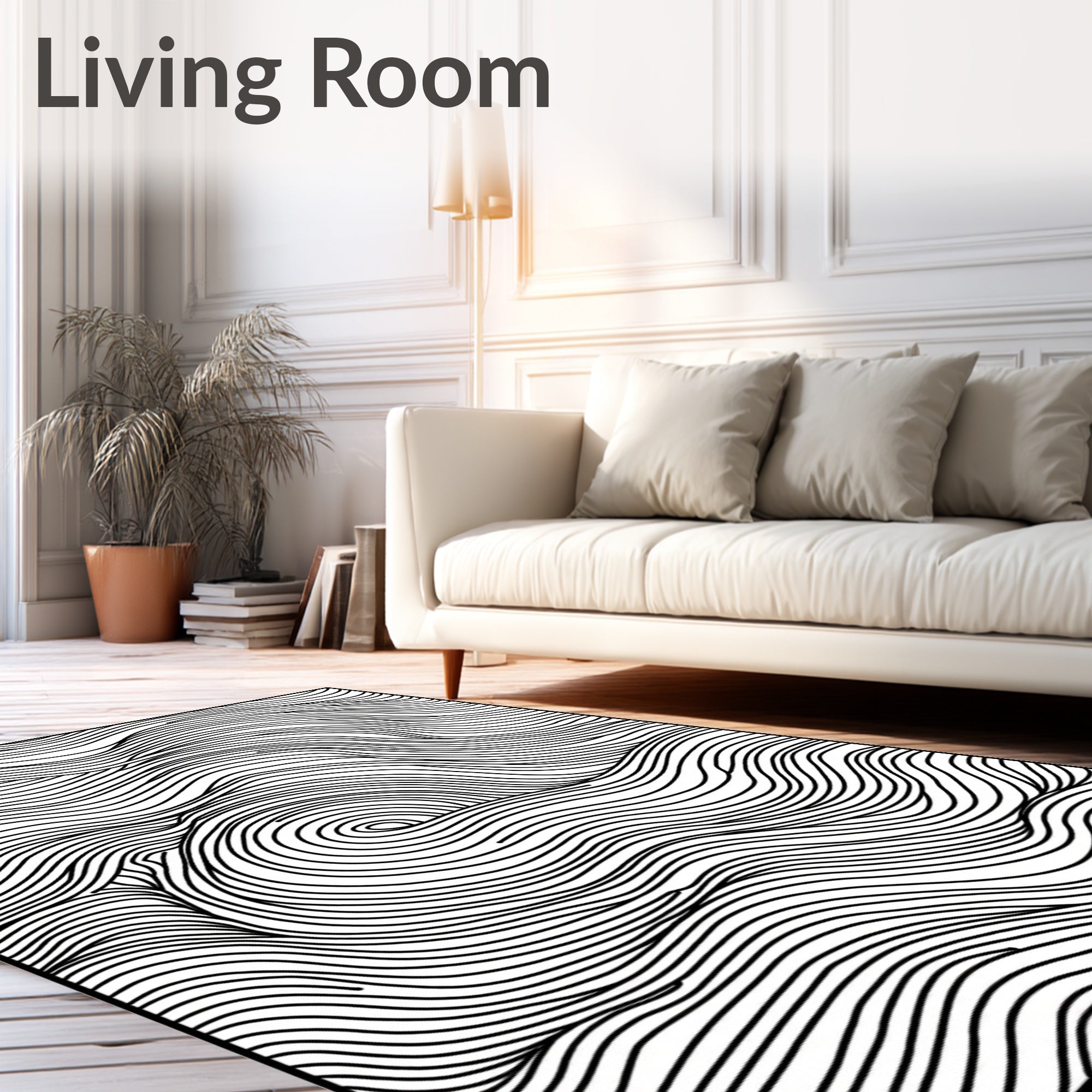 Abstract Black and White Swirl Lines Rug