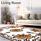 Brown Golden Floral Medallion Frame Rug