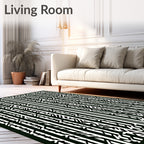 Bold Black White Vertical Stripe Collage Rug
