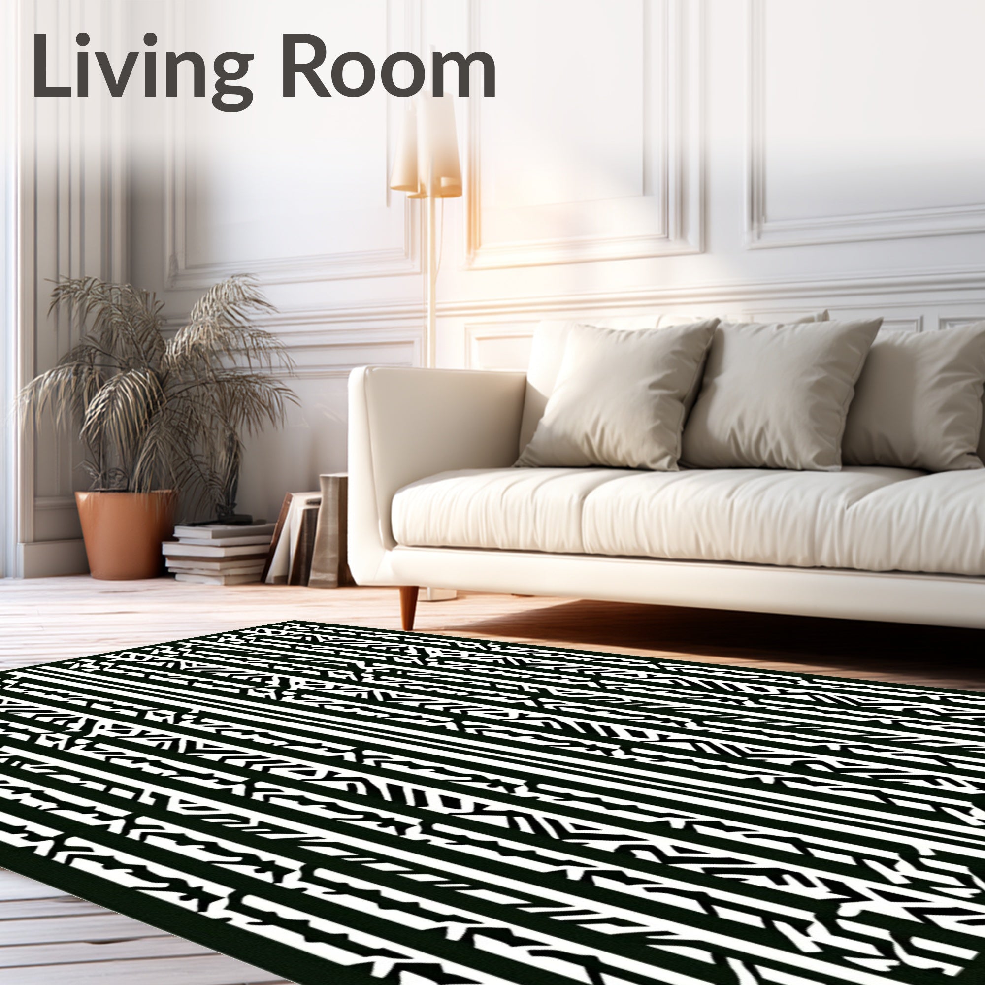 Bold Black White Vertical Stripe Collage Rug