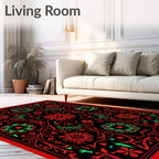 Vibrant Red Green Floral Medallion Mandala Rug