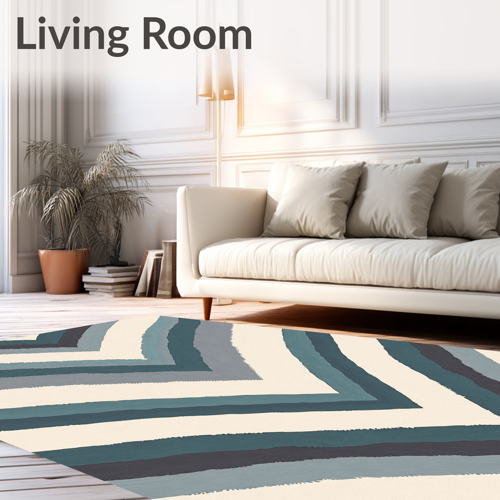 Teal Gray Cream Chevron Stripes Rug