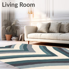 Teal Gray Cream Chevron Stripes Rug