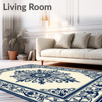 Deep Blue Floral Medallion Border Rug
