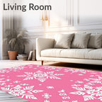 Pink White Snowflake Border Array Rug