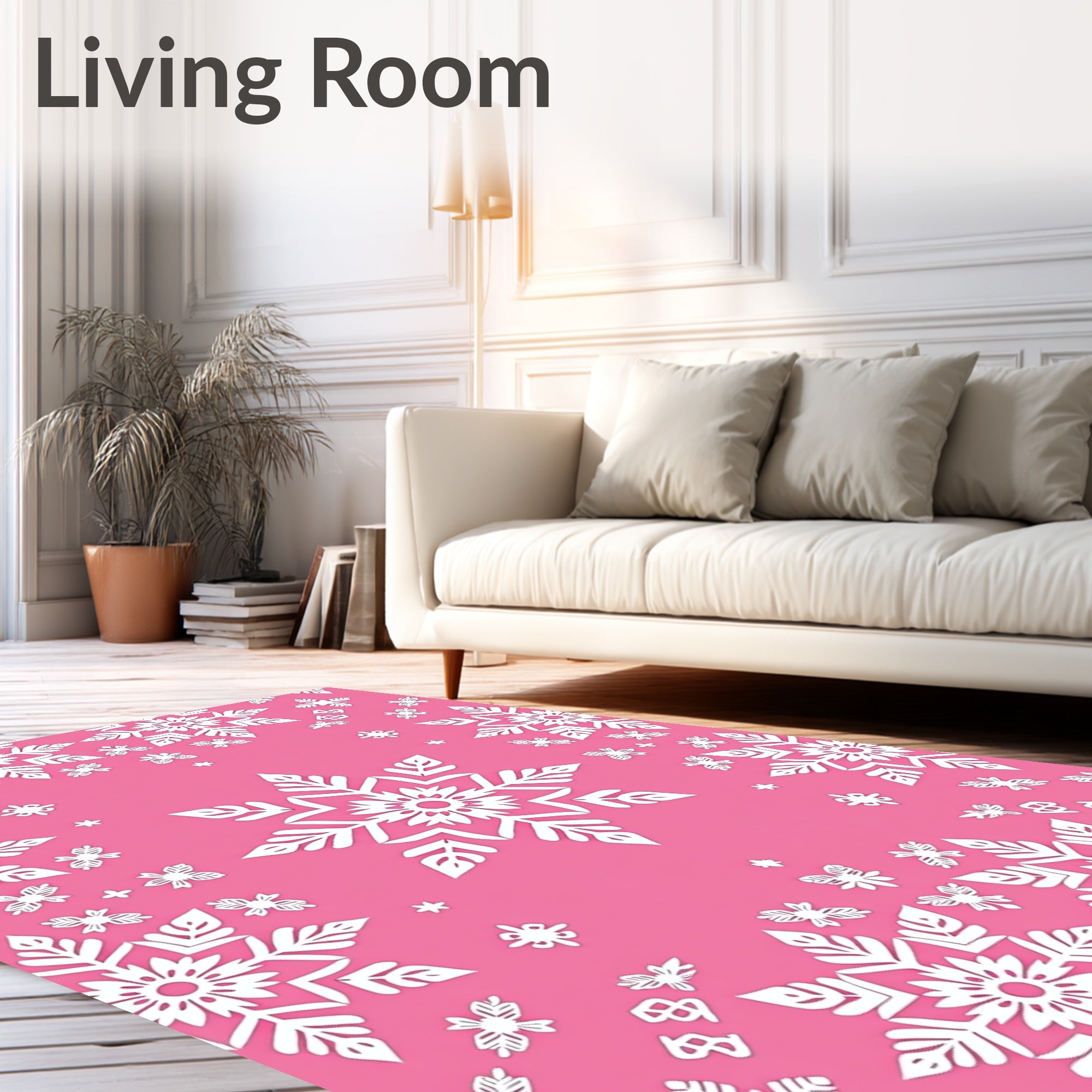 Pink White Snowflake Border Array Rug