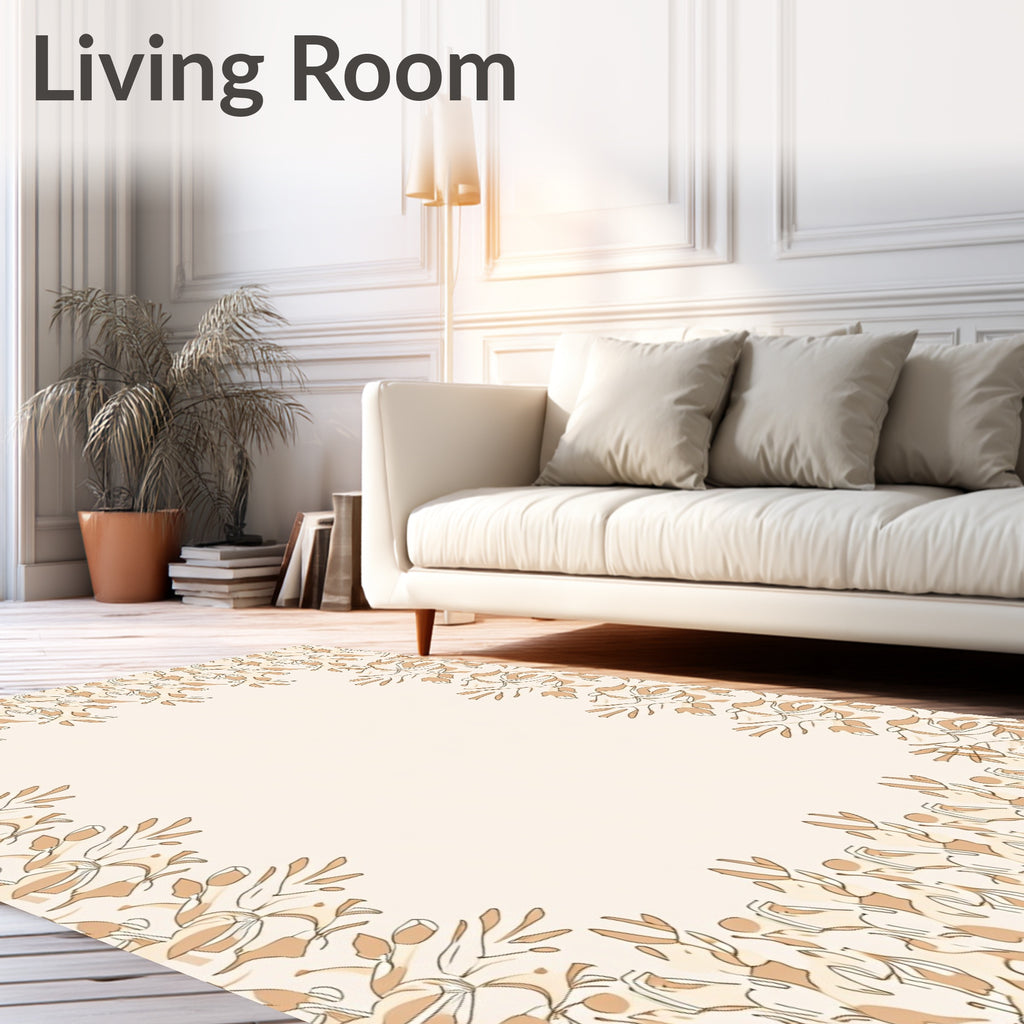 Neutral Cream Floral Border Rug