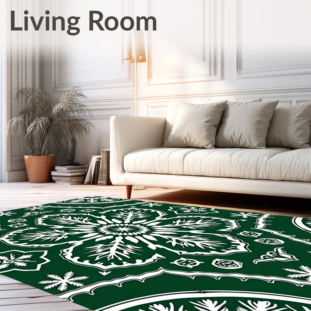 Deep Forest Green Floral Medallion Rug