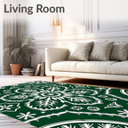 Deep Forest Green Floral Medallion Rug