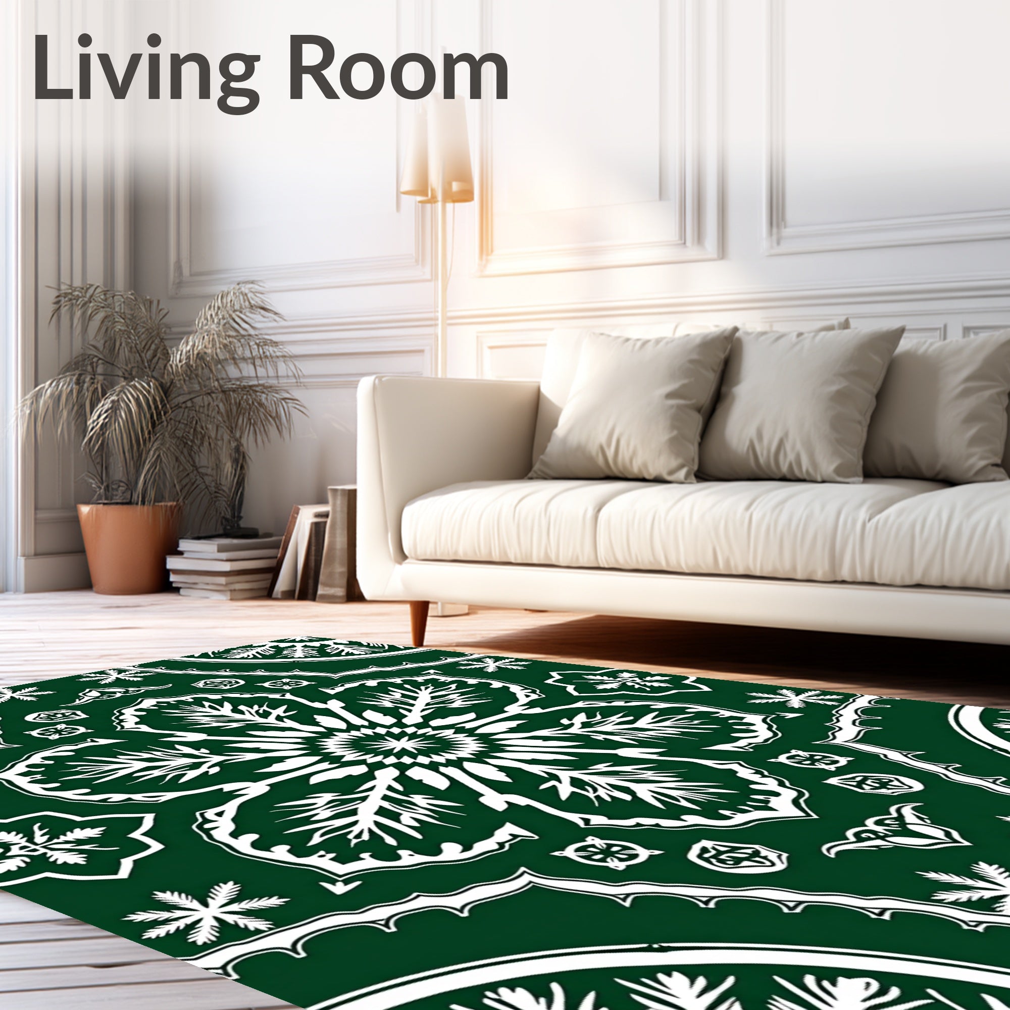 Deep Forest Green Floral Medallion Rug