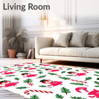 Festive Snowman Candy Cane Pine Sprigs Rug