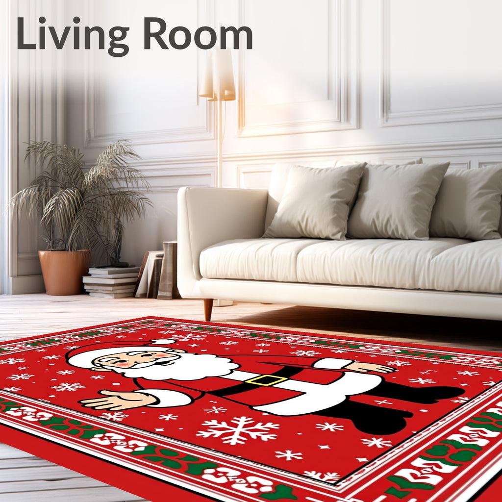 Whimsical Santa Claus Snowflake Border Rug