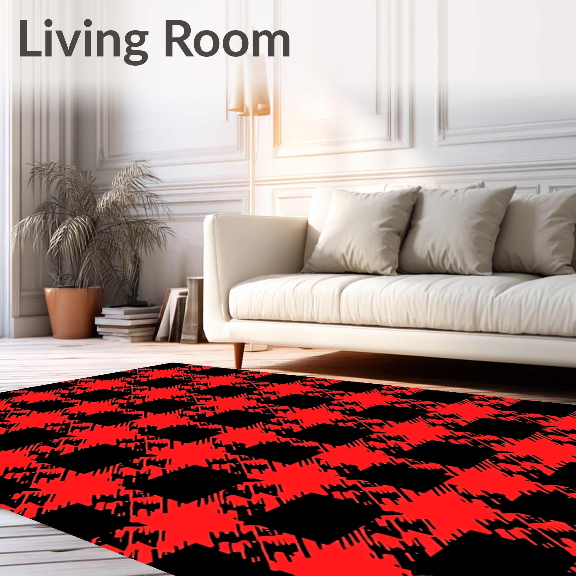 Classic Red Black Houndstooth Check Rug