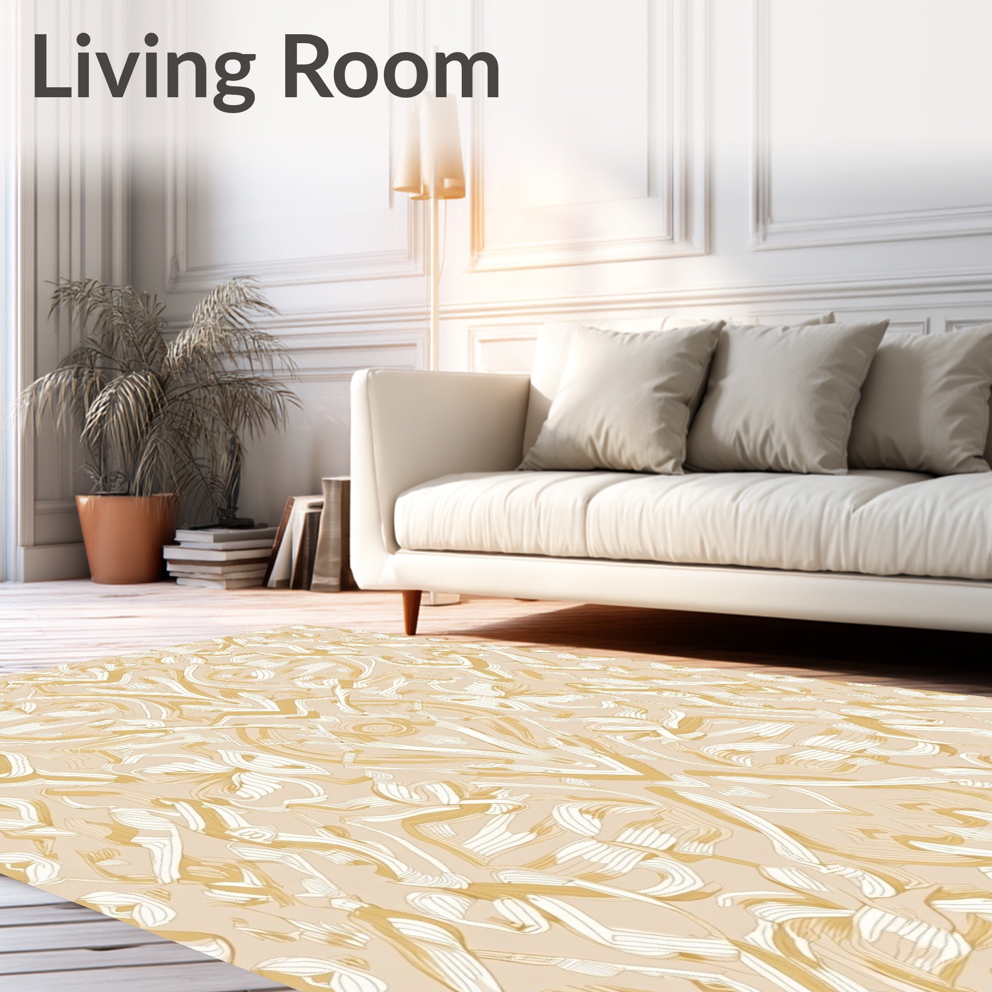 Ornate Caramel Swirls Botanical Abstract Rug