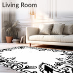 Classic Black Floral Scroll Border Rug