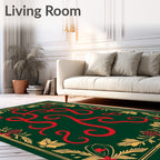 Rich Emerald Red Swirl Floral Border Rug