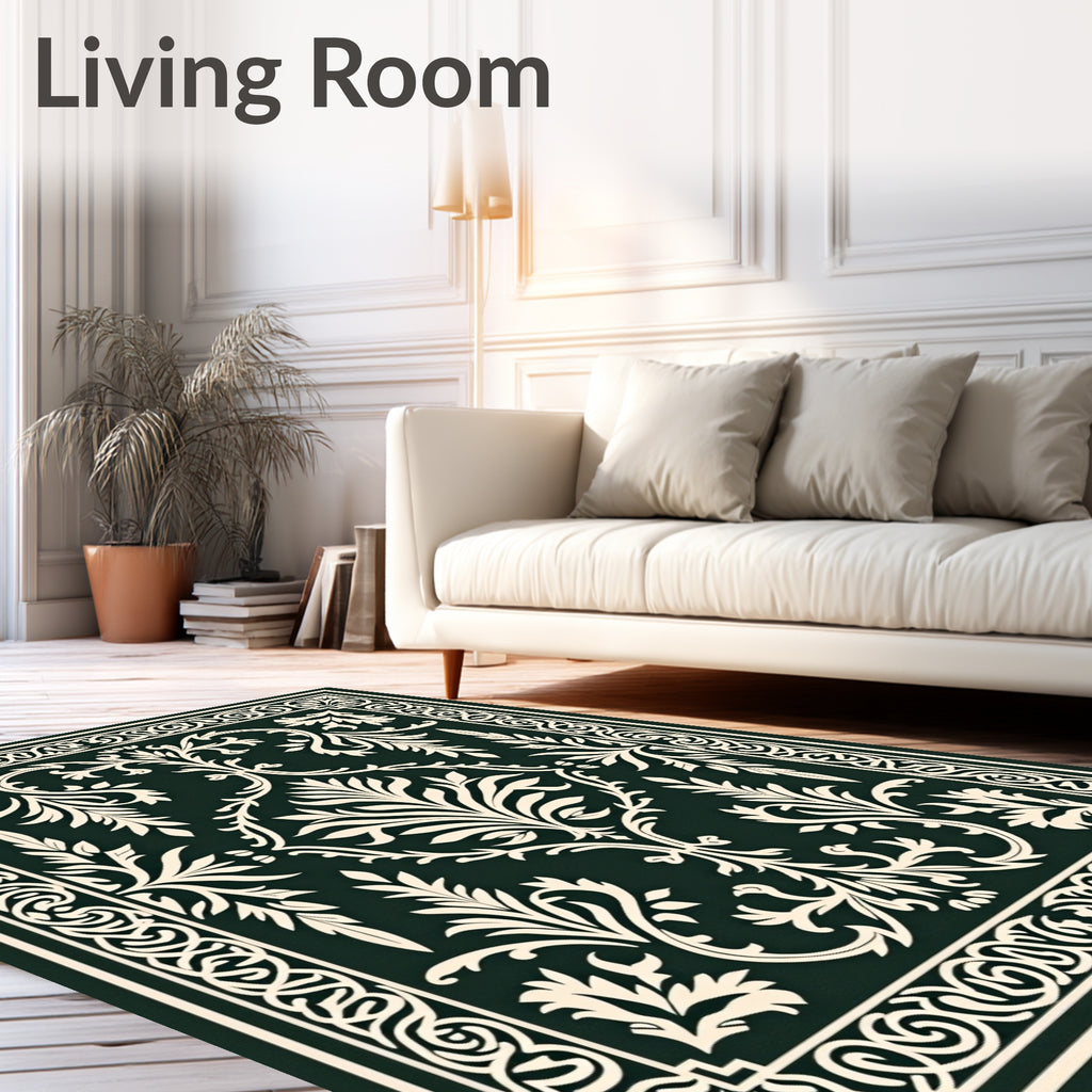 Vintage Cream Damask Border Rug