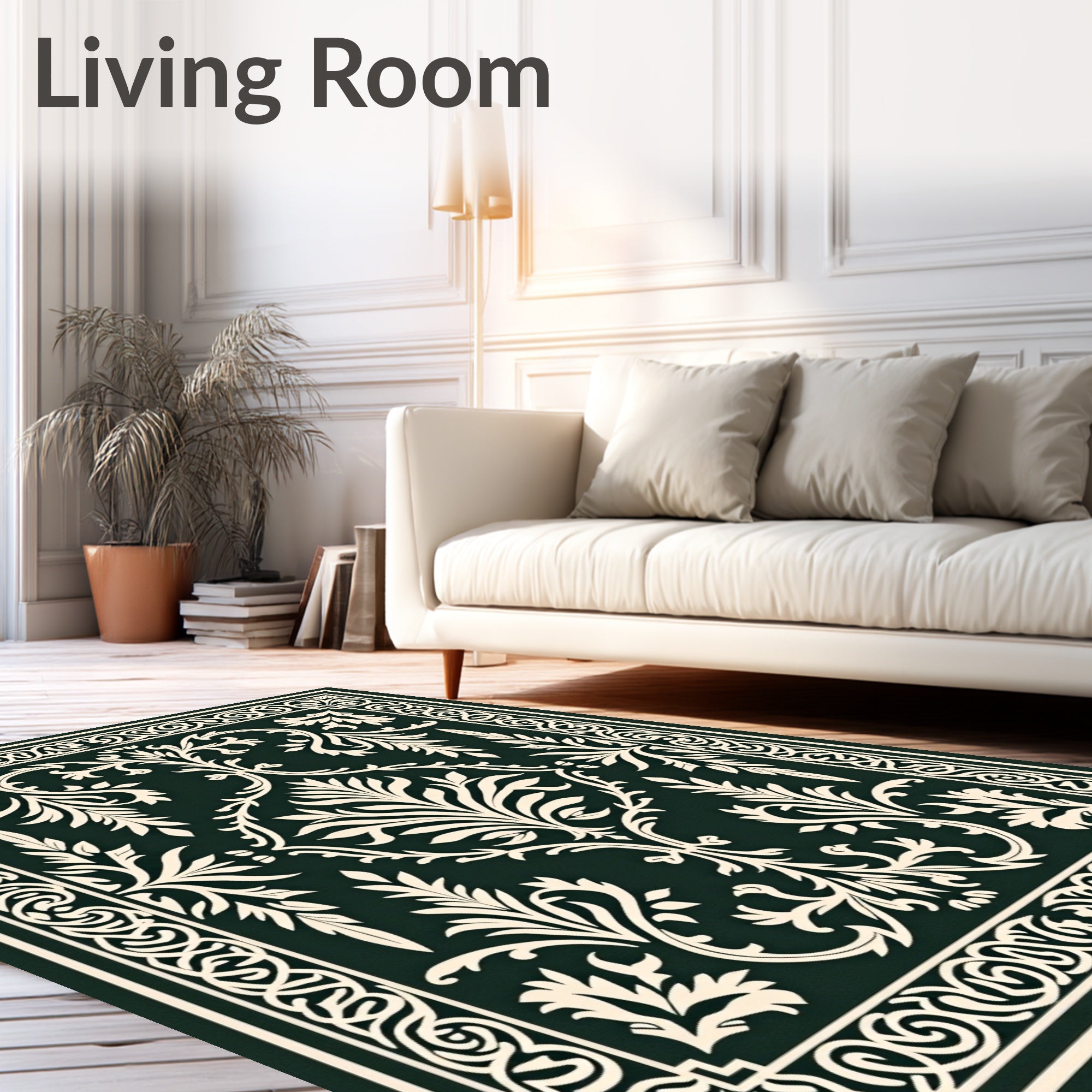 Vintage Cream Damask Border Rug