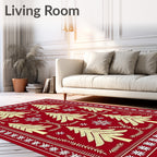 Crimson Festive Christmas Tree Snowflakes Rug