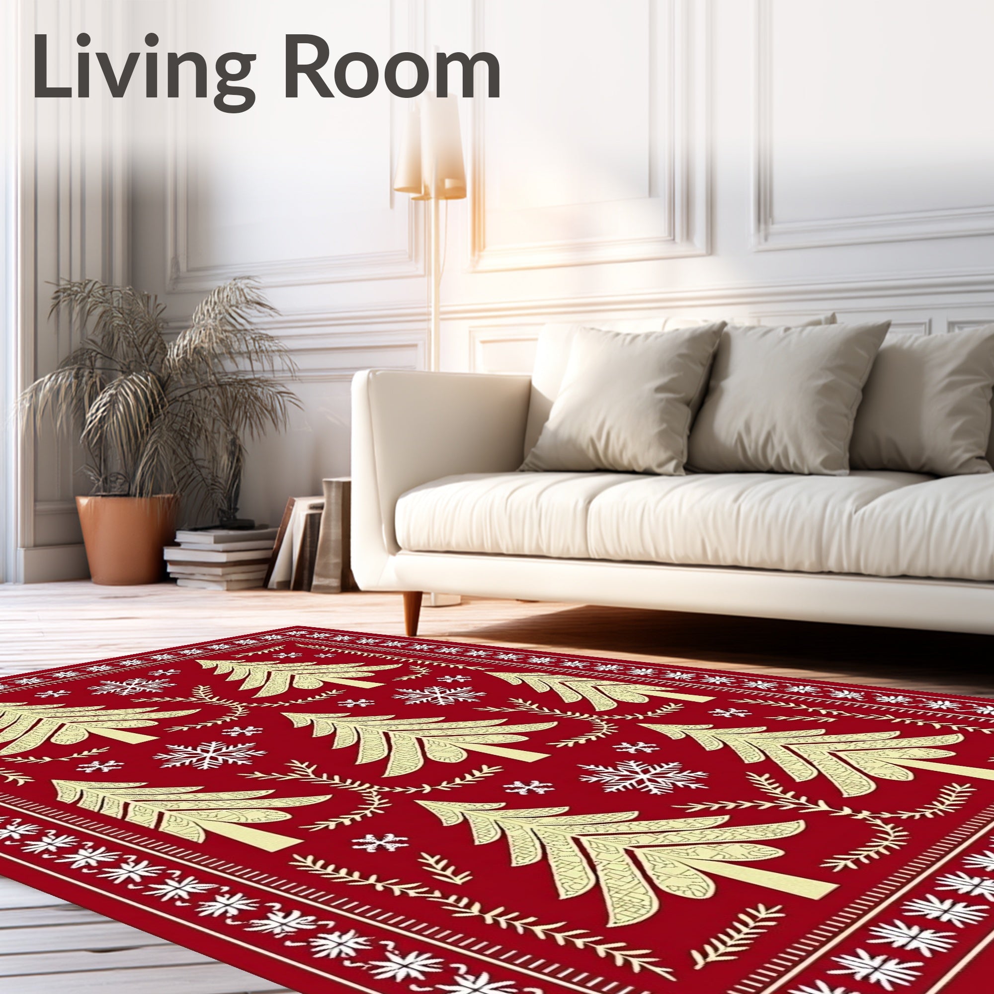 Crimson Festive Christmas Tree Snowflakes Rug