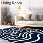 Navy Cream Wavy Line Art Rug