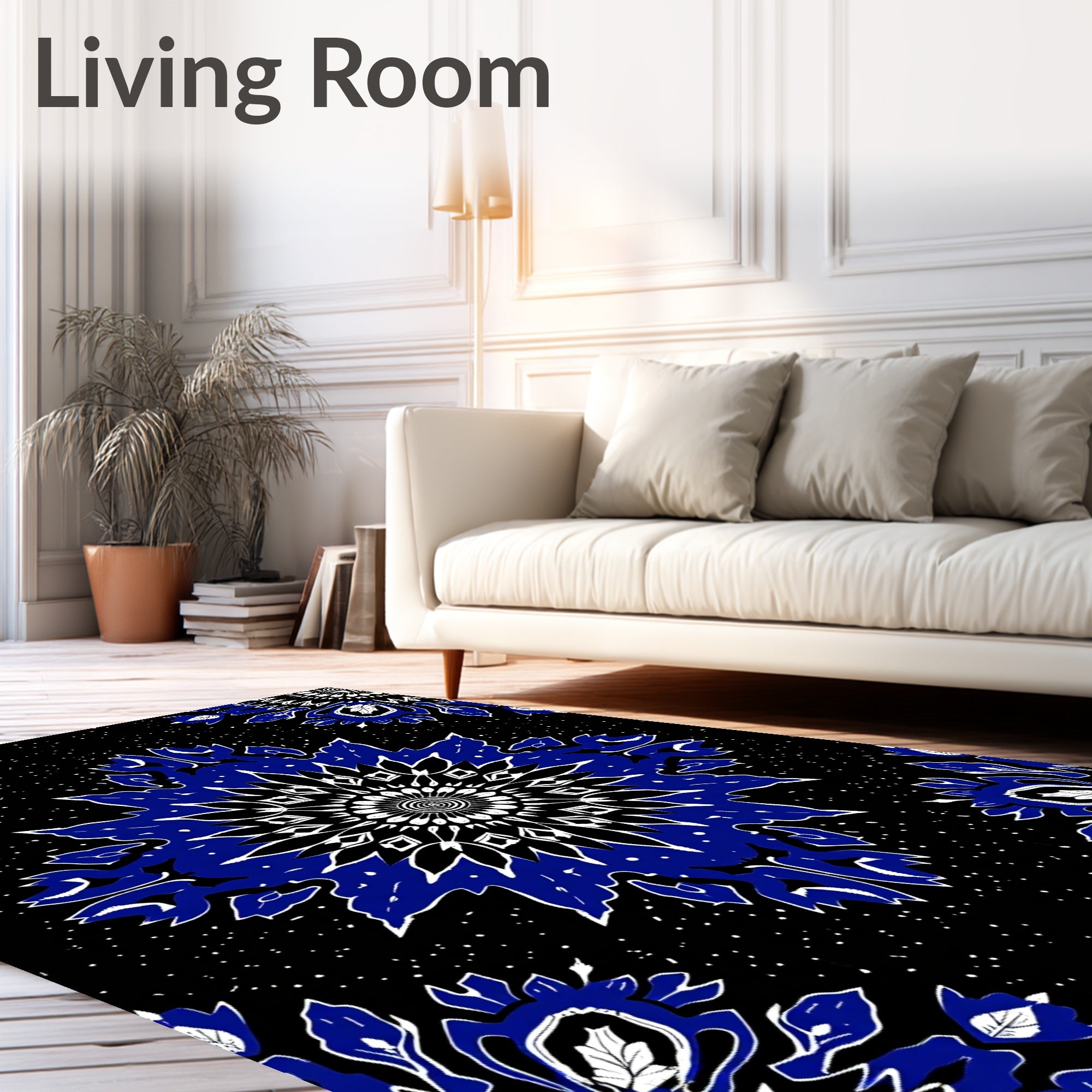 Vibrant Royal Blue Floral Mandala Rug