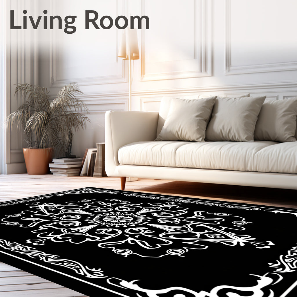 White Art Nouveau Floral Mandala Rug