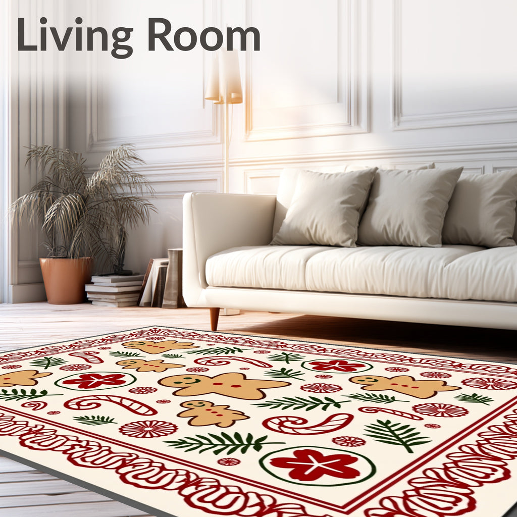 Festive Gingerbread Candy Cane Foliage Border Rug