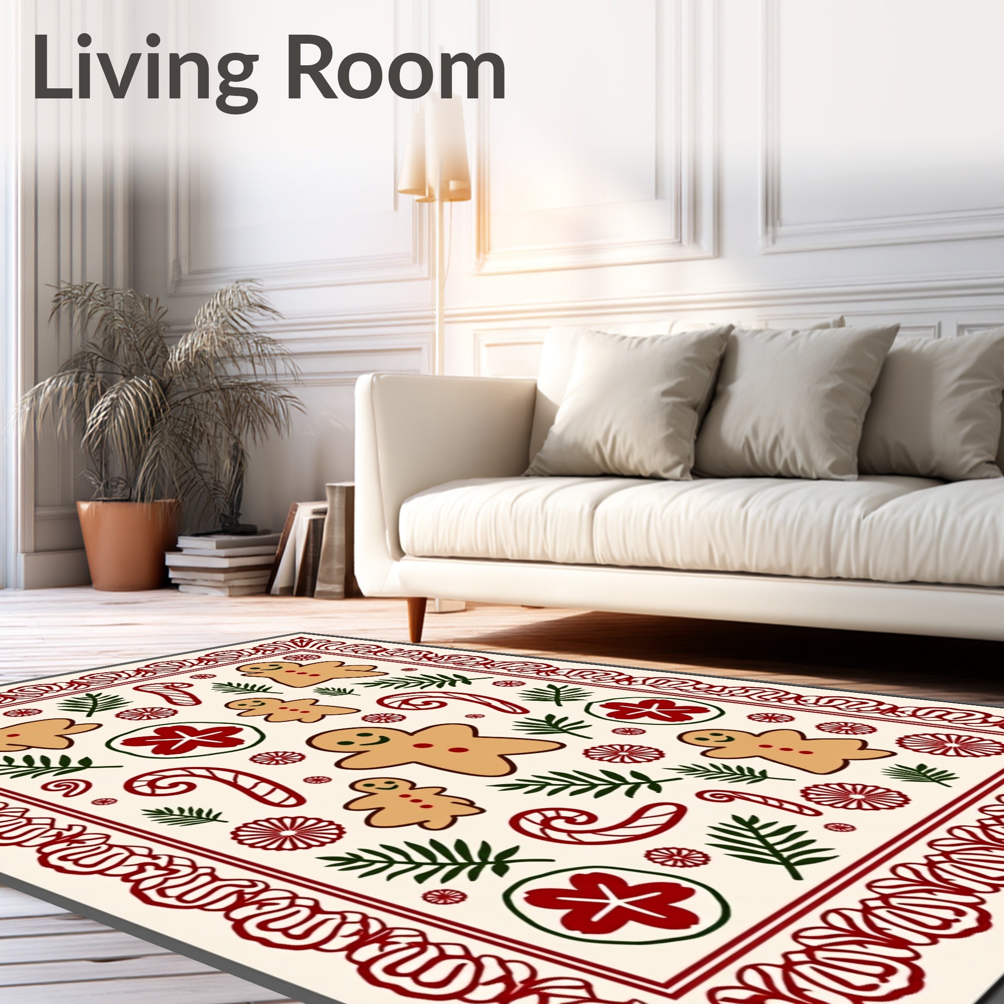 Festive Gingerbread Candy Cane Foliage Border Rug