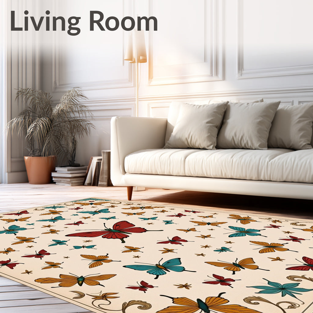 Whimsical Butterfly Garden Medallion Rug