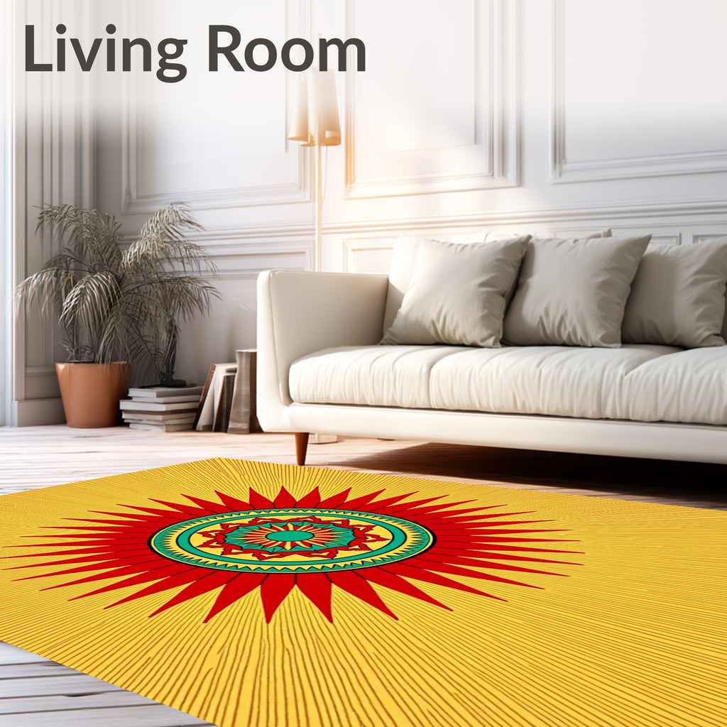 Radiant Sunburst Red Teal Mandala Rug