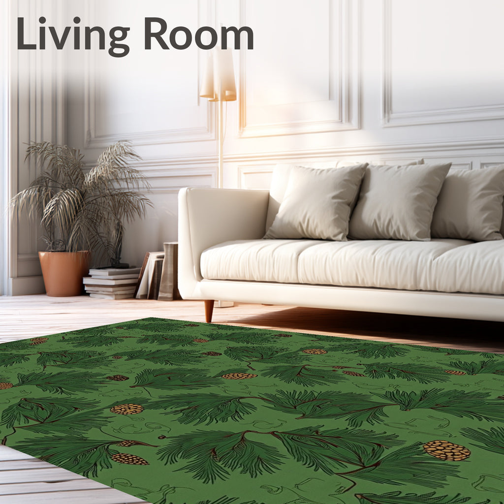 Forest Green Pinecone Branches Repeat Rug