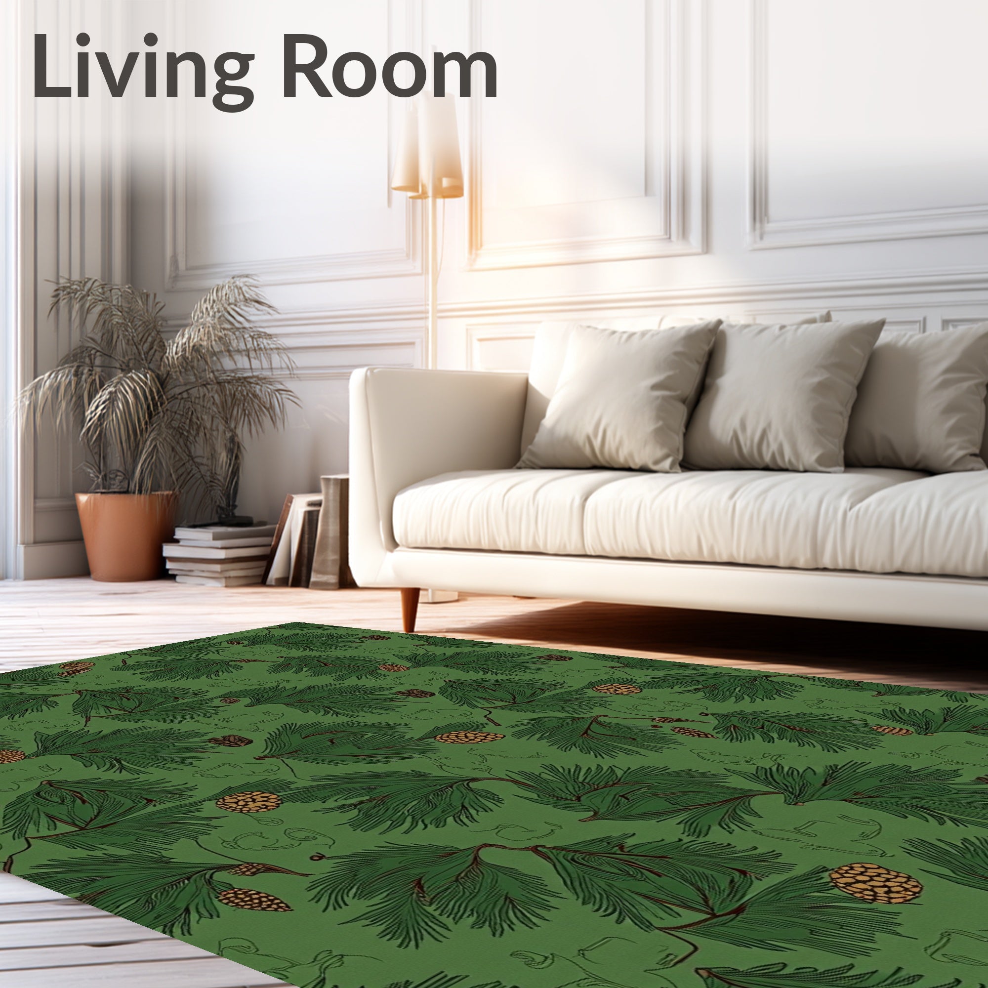 Forest Green Pinecone Branches Repeat Rug