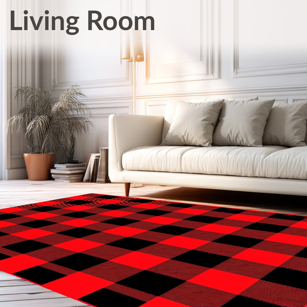 Classic Red Black Buffalo Check Square Rug